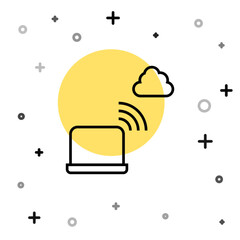 Poster - Black line Network cloud connection icon isolated on white background. Social technology. Cloud computing concept. Random dynamic shapes. Vector