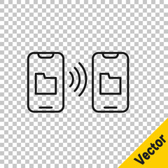 Poster - Black line Cloud technology data transfer and storage icon isolated on transparent background. Vector