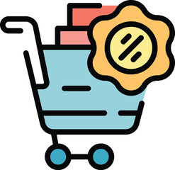 Poster - Shopping cart sale icon outline vector. Shop trolley. Percent discount color flat