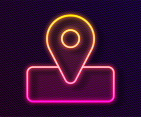 Fototapete - Glowing neon line Location for camping or tours and travels icon isolated on black background. Vector