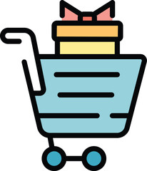 Poster - Gift trolley icon outline vector. Shop present. Sale tag color flat