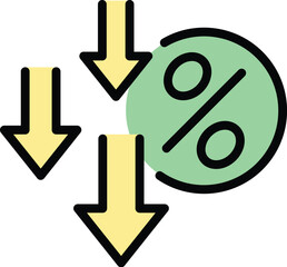 Sticker - Sale percentage icon outline vector. Discount percent. Coupon promotion color flat