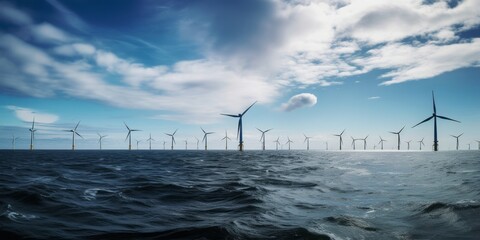 Aufkleber - Offshore Windpark Amidst a Stunning European Coastline, Embracing Green Energy Inspiration.