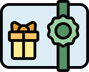 Poster - Gift card icon outline vector. Sale certificate. Discount present color flat