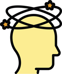 Sticker - Vertigo head icon outline vector. Dizzy headache. Feeling confused color flat