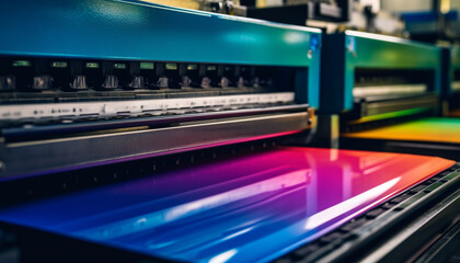 Canvas Print - Metal machinery in a row working on a conveyor belt generated by AI