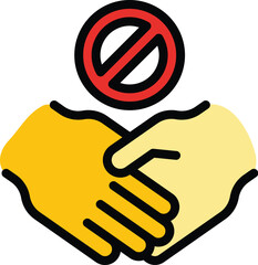 Sticker - No handshake icon outline vector. Corona prevention. Contact forbidden color flat