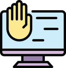 Poster - Computer palm scanning icon outline vector. Hand recognition. Biometric scan color flat