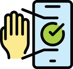 Poster - Phone palm scanning icon outline vector. Hand scan. Biometric identification color flat