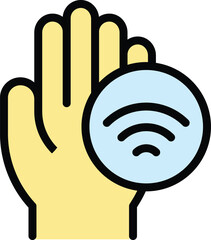 Poster - palm authentication icon outline vector. biometric recognition. handprint verification color flat