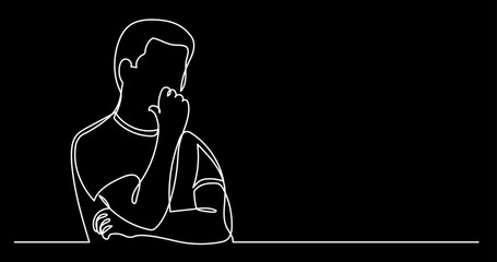 Poster - vector illustration of one line drawing of person thinking about new ideas creativity finding solutions - black background and white lines with FULLY EDITABLE STROKE
