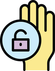 Poster - verification palmprint icon outline vector. palm recognition. scan identity color flat