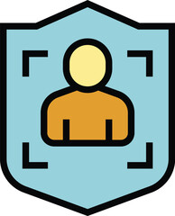 Poster - shield biometric identification icon outline vector. digital scan. privacy recognition color flat