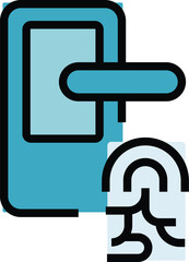 Poster - Door fingerprint icon outline vector. Lock access. Code privacy color flat