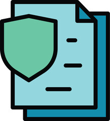 Poster - Shield document icon outline vector. Data security. File protection color flat