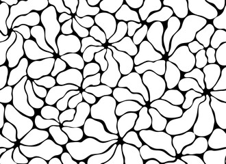 Black and white botanical seamless pattern with free abstract organic shapes. Matisse flower art endless background. Contemporary home textile, bedding, package. 