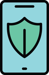 Poster - Protected phone icon outline vector. Shield protection. Cellphone privacy color flat