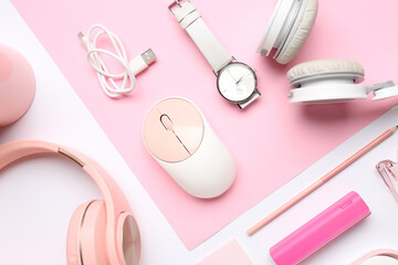 Poster - Composition with different gadgets on white background