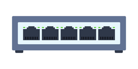 Network Switch Vector Illustration. LAN router isolated background. Ethernet ports Local area connector for scheme, structure, plan, poster