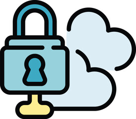 Poster - Data cloud key icon outline vector. Stop fraud. Cyber money color flat