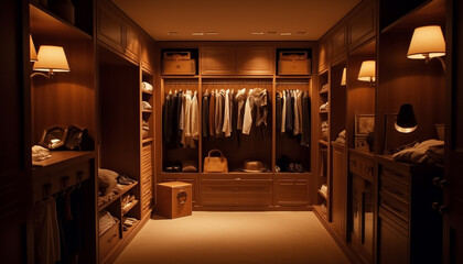 Poster - Luxury clothing collection in modern bedroom cabinet with elegant design generated by AI