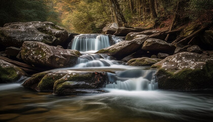 Sticker - Tranquil scene of flowing water in majestic wilderness area generated by AI