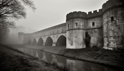 Poster - Medieval arch bridge, ancient monument, old ruin, Christian history generated by AI