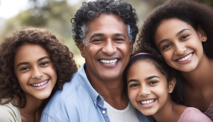 Poster - A happy family portrait outdoors, smiling and looking at camera generated by AI