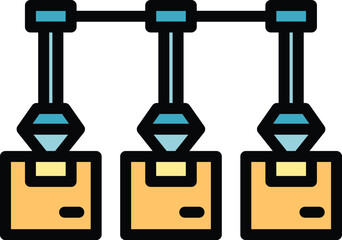 Canvas Print - Factory robotic flow icon outline vector. Industry robot. Process conveyor color flat