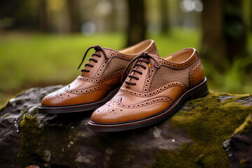 Ghillie Brogues - Scotland - Traditional Scottish shoes with laces that wrap around the ankle and a perforated design (Generative AI)