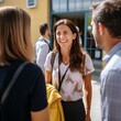 © Marcos - Collegial Conversations: Young Teachers Chatting in School Yard.Teacher's Corner: Group of Young Educators Engaged in Discussion