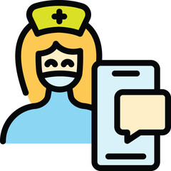 Poster - Medical online consultation icon outline vector. Patient health. Doctor care color flat