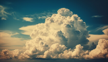 Poster - Fluffy cumulus clouds fill the sky, a vibrant summer backdrop generated by AI