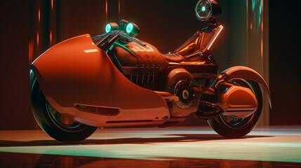 A vintage motorcycle made as futuristic tecnology, streamlined overall moto.