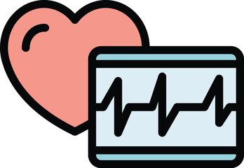 Poster - Heart diagnostic icon outline vector. Medical care. Health cardiology color flat