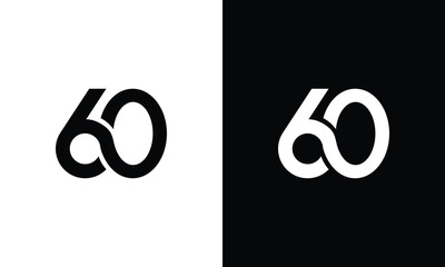 Wall Mural - minimal initial letter go initial number 60 simple vector on a black and white background.