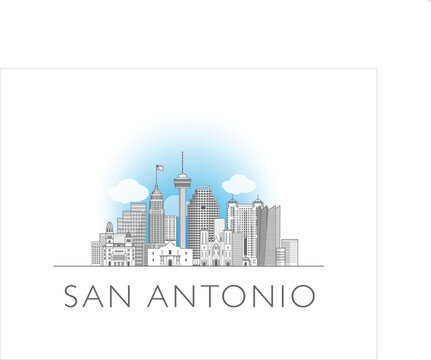San Antonio city Texas cityscape illustration skyline drawing