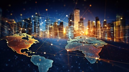Poster - Business and economic growth on global business network, Data analysis of financial and banking, Technology and data connection, Security, Blockchain and Networking, with generative ai