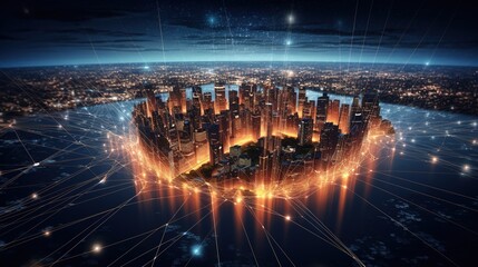 Poster - Business and economic growth on global business network, Data analysis of financial and banking, Technology and data connection, Security, Blockchain and Networking, with generative ai