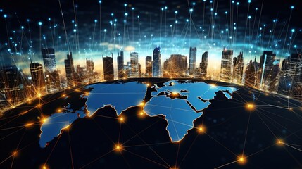 Poster - Business and economic growth on global business network, Data analysis of financial and banking, Technology and data connection, Security, Blockchain and Networking, with generative ai