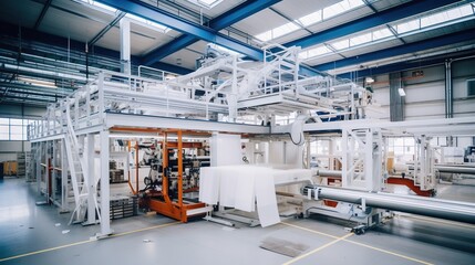Poster - Fiberglass production industry equipment at manufacture background with generative ai