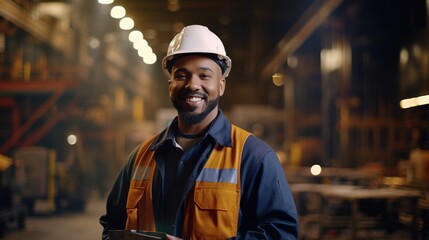 Poster - portrait of an engineer stand at an industrial