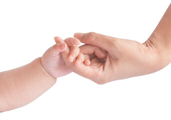 Wall Mural - Baby and mother hold in their hands isolated on white background, daycare nursery