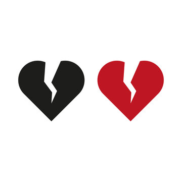 Set of black and red broken heart. Vector illustration. EPS 10.