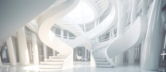 Staircase in a white house. Interior and architecture concept. Generative AI