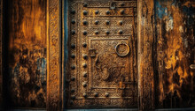 Antique Wooden Door With Ornate Brass Handle And Rusty Doorknob Generated By AI