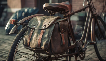 Canvas Print - Old fashioned bicycle saddle adds elegance to outdoor cycling adventure generated by AI