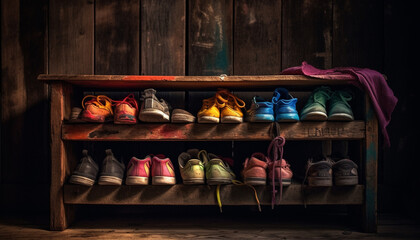 Poster - Multi colored sports shoes in a large modern store collection generated by AI