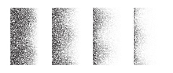 Poster - Set of fading wavy rectangular gradients. Black dotted texture element collection. Stippled shade object pack. Noise grain dotwork shapes. Vanishing halftone effect illustrations bundle. Vector