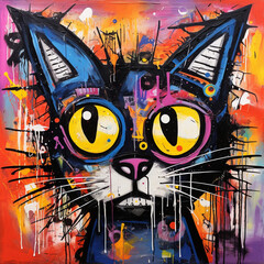  wall graffiti street art doodle. grunge graffiti colorful cat